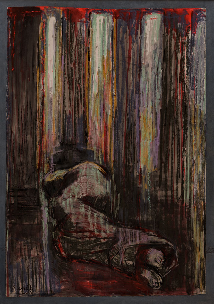 ''Cesar assassinato e partito nel tempio ''  acrilic e pastello su carta 170x114 cm 2011