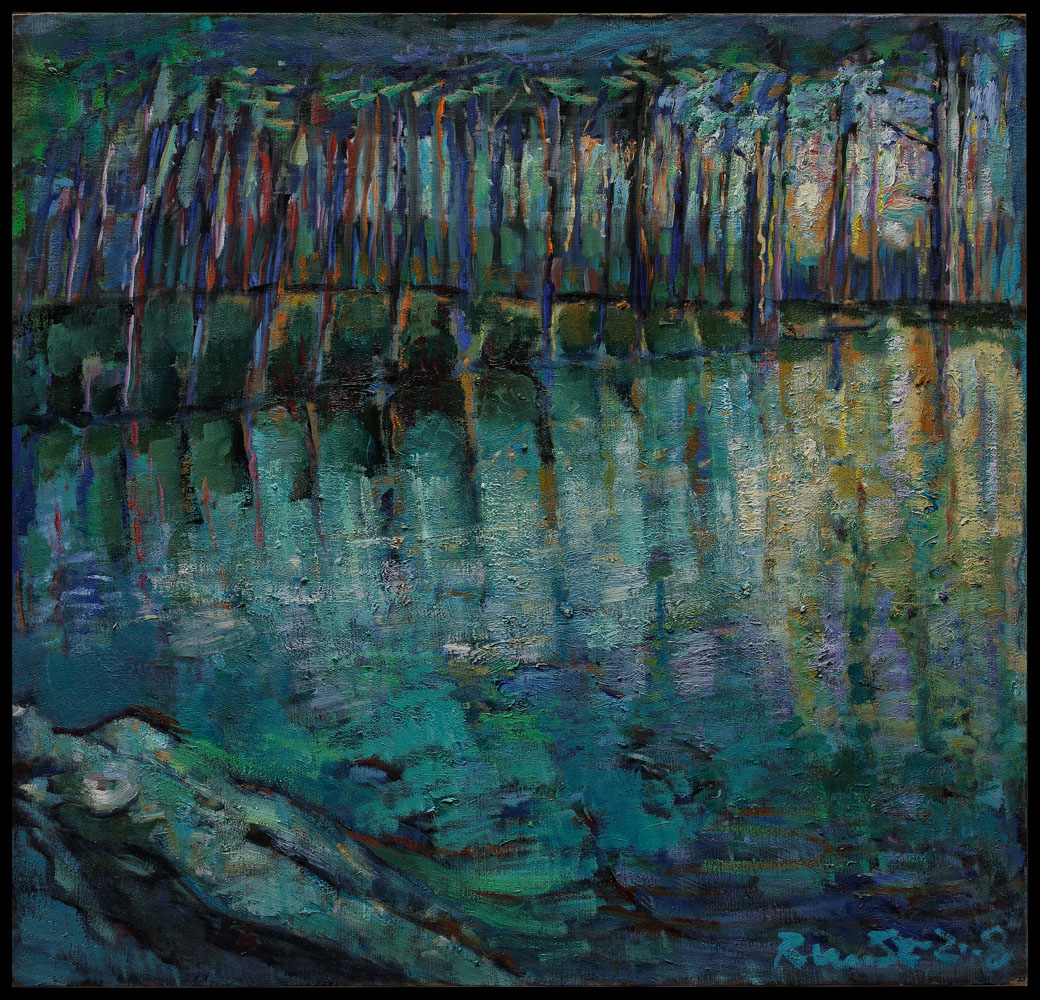 ''couche soleil avec reflet d'au'' huile sur toile 100x110 cm  collection Renèe O  Holland