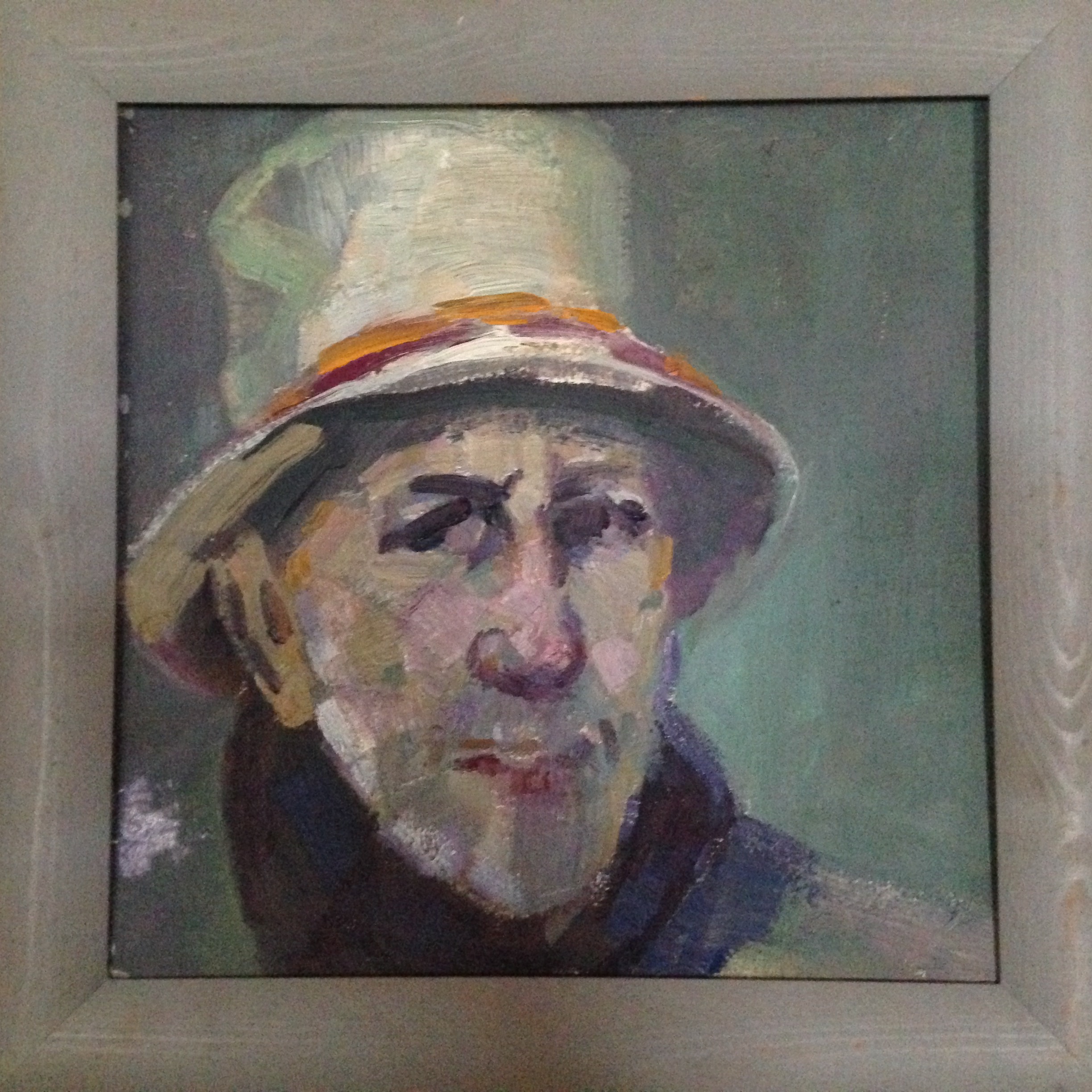 little selfportait with head about 30x30 cm oil on wood  2021 collection M Jamet France