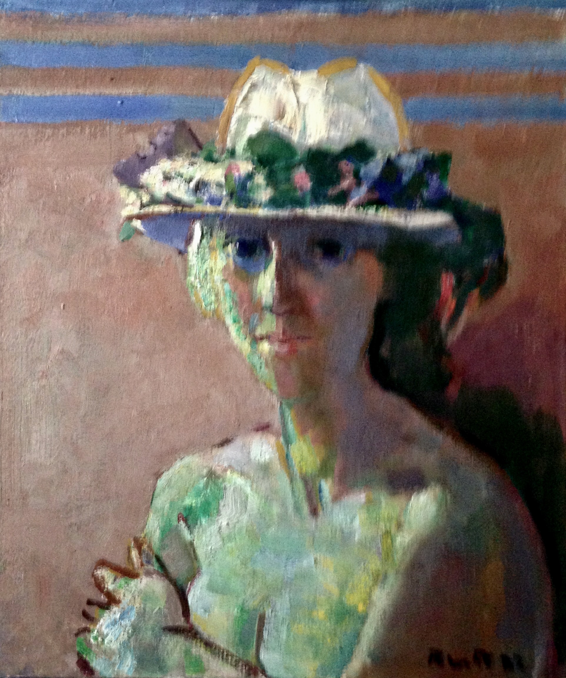  portrait of ''girl  with a hat with flowers '' 50x60 cm oil on canvas 2022