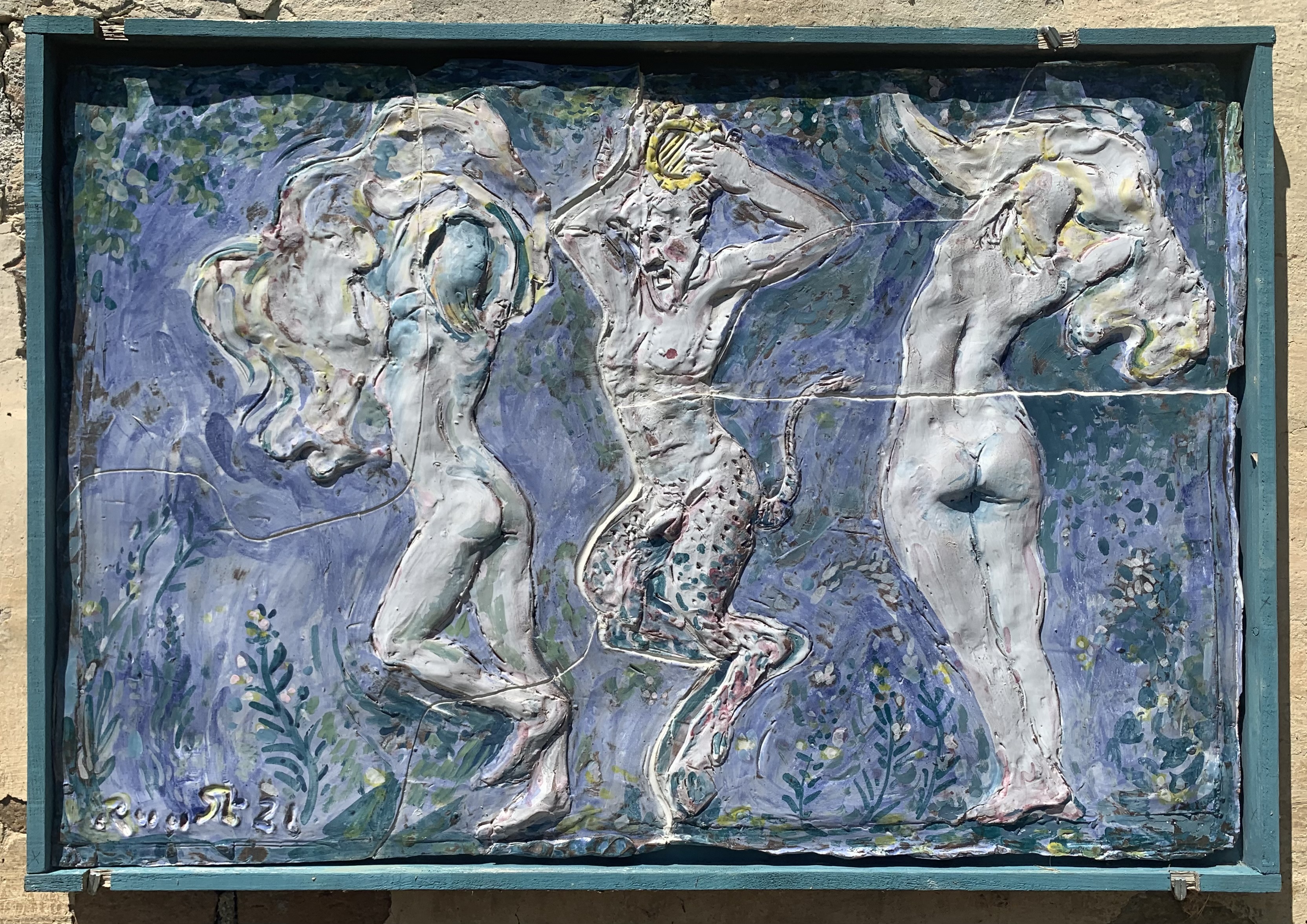relief terra cotta polychrome  dancing faun and womans &euro;7500