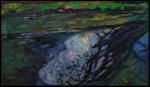 les bords de la riviere Indre ,ou,''reflet du soleil dans l'eau''huile sur toile 200x80 cm 