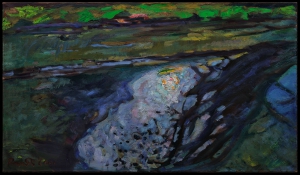 le bord de la riviere de l'Indre  huile sur toile 160 x80 cm 