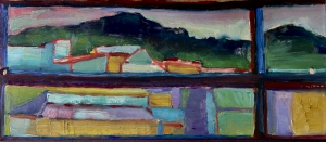 view of my studio in QUITO oil on wood 35 x16 cm 2018