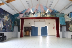 la sala da festa 4 muri fresci secco  19x6 m tempera su legno Anglars -Juillac Francia 1990