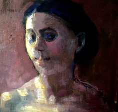 small portrait young woman 30x30 cm oil on wood 2022