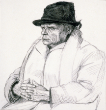 portrait  from an old homeless woman  chalk and pencils  drawing  paper France 1959