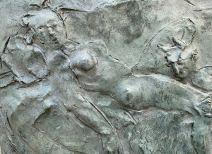 small relief '' girl and faun ''polyester
