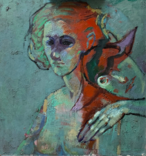 girl and harlquino 70x60cm oil on wood €1500
